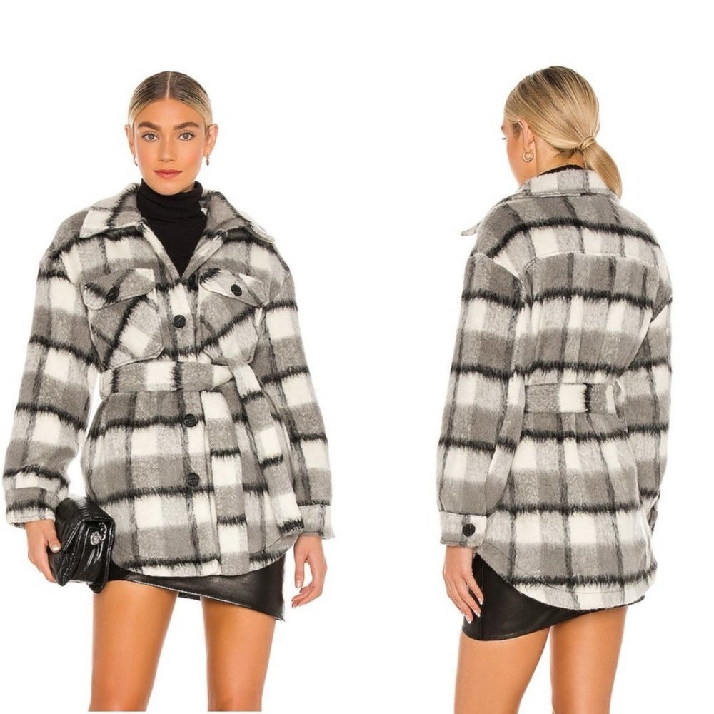 Line & Dot Harrison Wool Blend Jacket Shacket In Black And Grey Xs